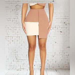 Square Rib Miniskirt in Oatmeal/Coco S NWT | Asymmetric Hem + Retro Texture